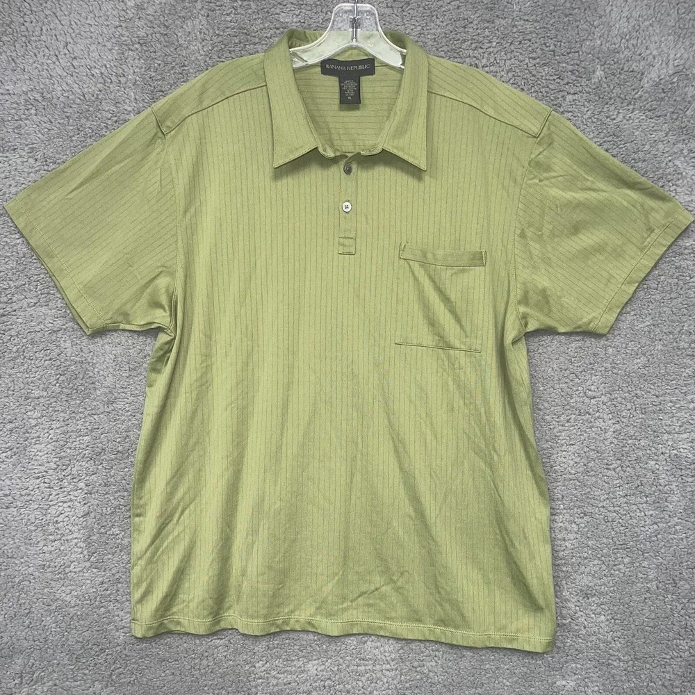 Banana Republic Shirt Men's Sz XL Green Short Sleeves Casual Collar Polo Pocket